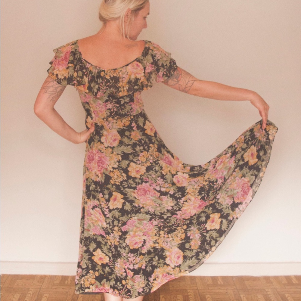 90s Laura Ashley Floral Silk Dress